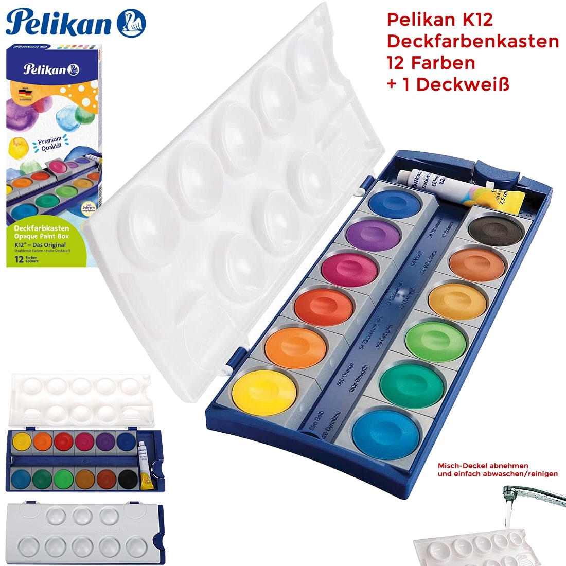 Pelikan Deckfarbenkasten K12 inkl. Deckweiss 735K/12 Wasserfarbkasten Wasserfarben